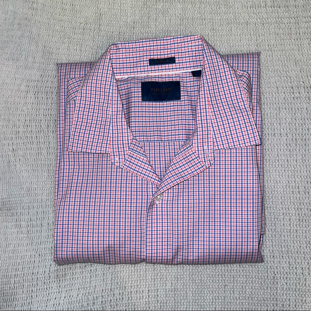 Fairlane Orange, Blue, and White Plaid Button Down Long Sleeve Shirt